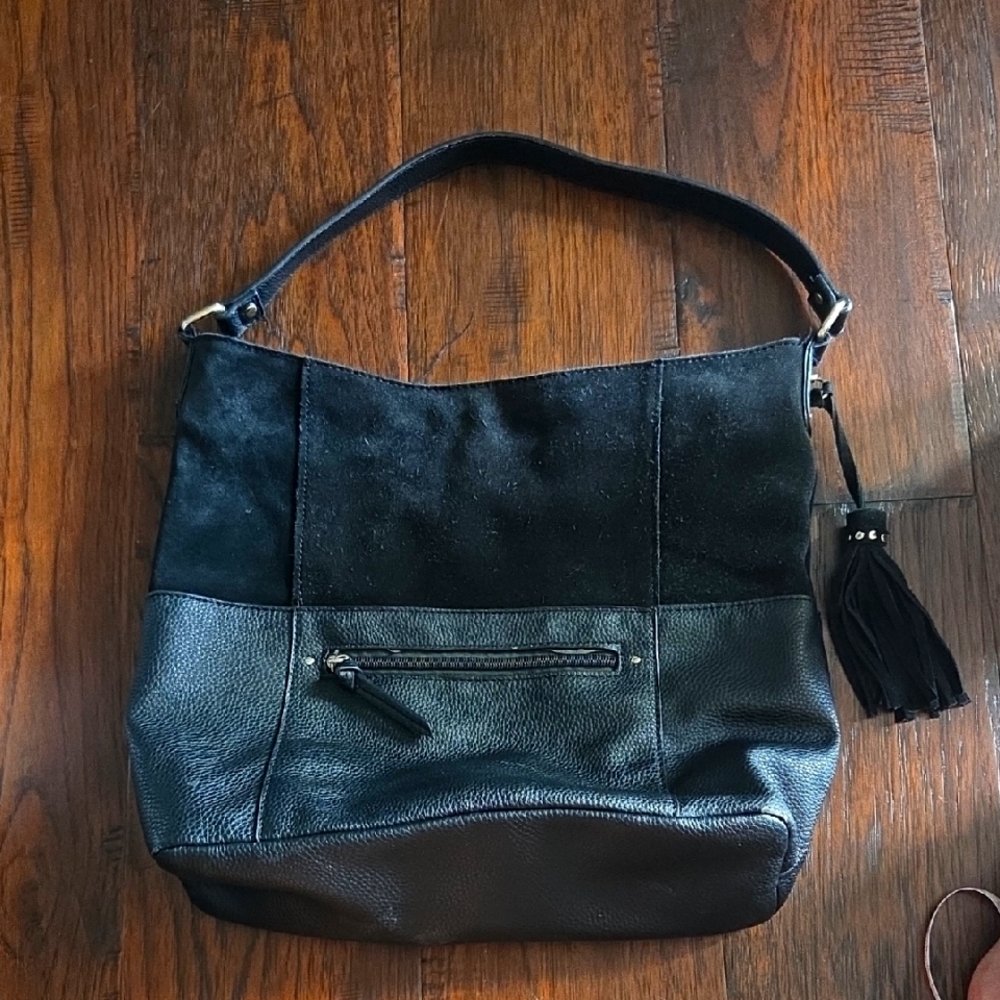 Mia &Luca Bentley Black Suede And Faux Leather Women's Hobo Tote Bag